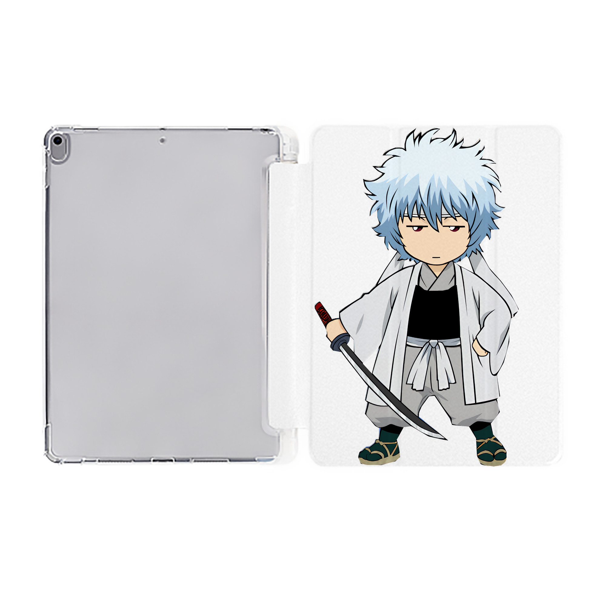 ぎんたま 坂田銀時（さかたぎんとき） 神楽 志村新八（しむら しんぱち） GINTAMA Sakata Gintoki Kagura Shimura Shinpachi IPad ケース ペン収納付き 三つ折りスタンド PUレザー×シリコン 対応機種9.5/10.5/10.9インチ